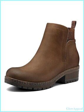 Women's Elastic Gore Lug Sole Chelsea Ankle Boots Round Toe Block Heel